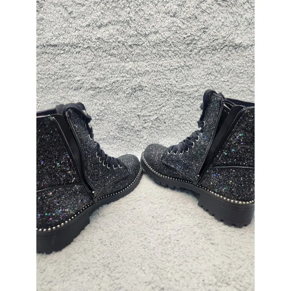 Black Glitter Combat Boots 6.5 Portland Whimsagoth Studded Fairy Iridescent EUC - Picture 6 of 9